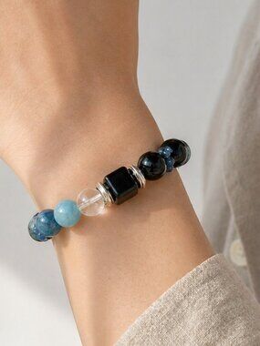 Aquamarine Kyanite Obsidian Unisex 13-14mm Bracelet